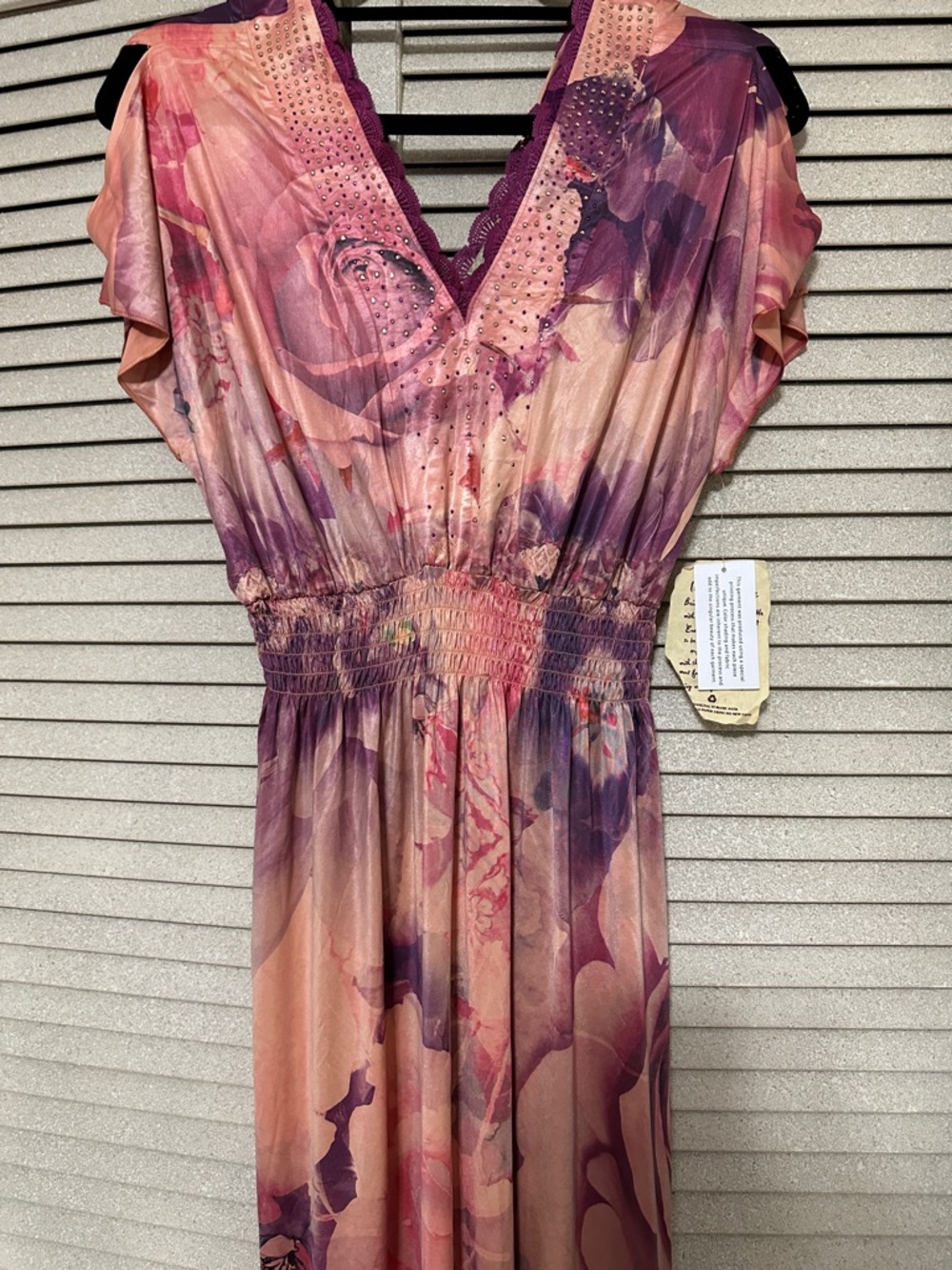 ONE WORLD Pink and Purple Floral Maxi Dress with Studded V-Neck - Picture 6 of 8